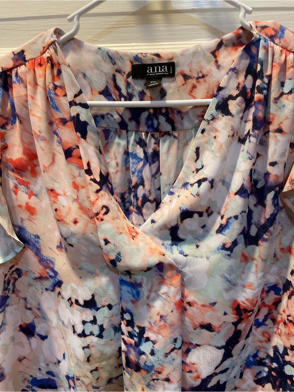 Floral Watercolor Ruffle Sleeve Blouse - Multicolor, Size Medium Petite - Picture 3 of 4